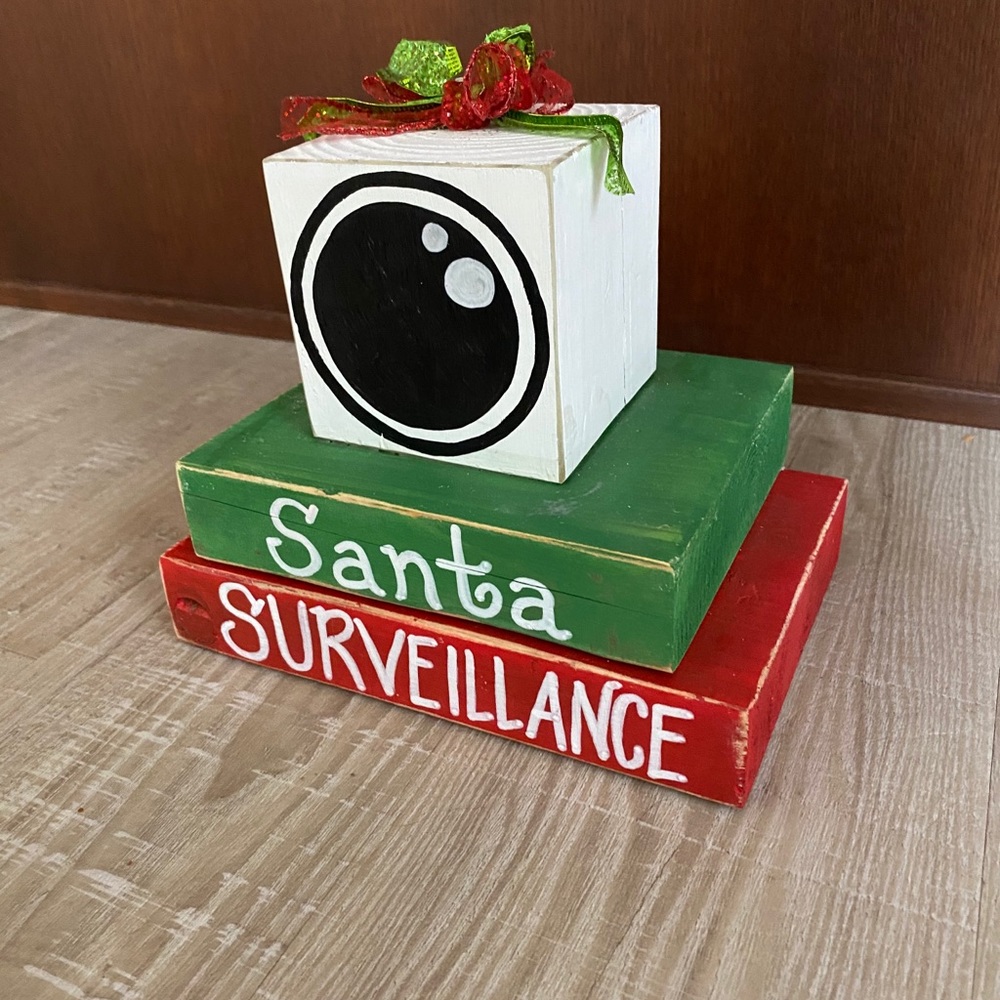 Santa Surveillance wooden Christmas decor